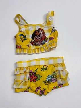 Disney Yellow Gingham Ariel & Moana Ruffle Swim Set